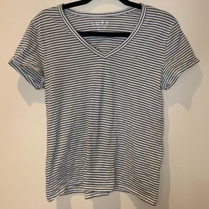 Loft Vintage Soft Olive & White Striped Tee Small